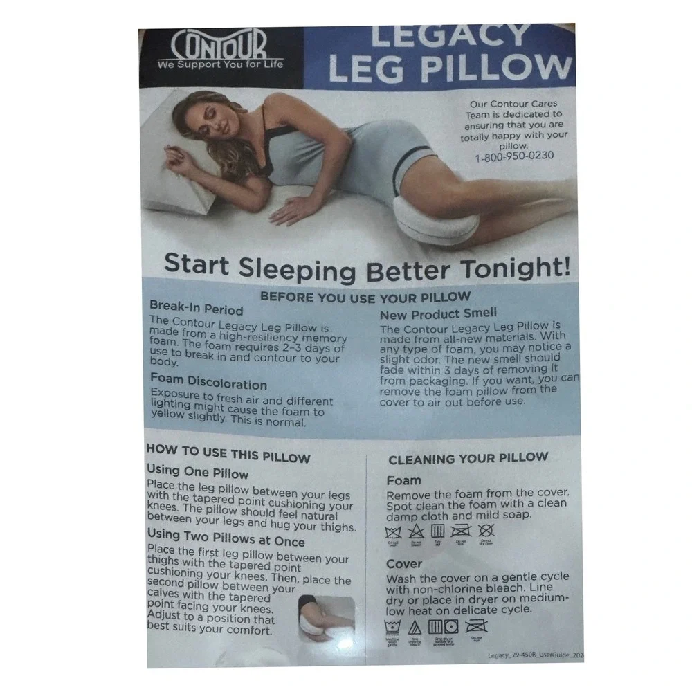 Contour Legacy Leg Pillow Memory Foam Orthopedic Side Sleeper Back Hip Support